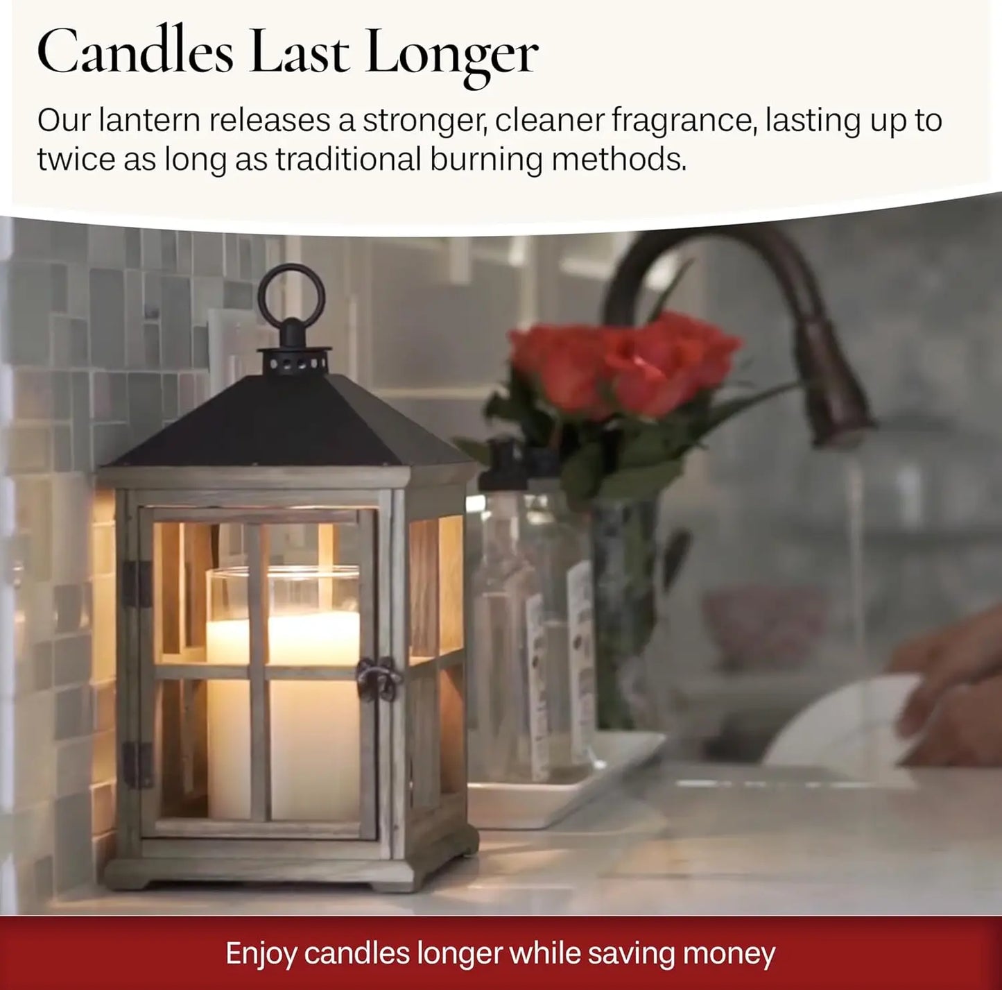 White Wooden Farmhouse Candle Warmer Lantern for Top-Down Warming & Flame-Free Fragrance
