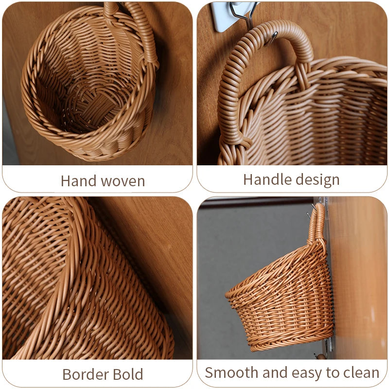 Kitchen Storage Basket with Handle Woven Hanging Baskets for Living Room Fruit Sundries Organizer Home Decor Hand-woven Baskets