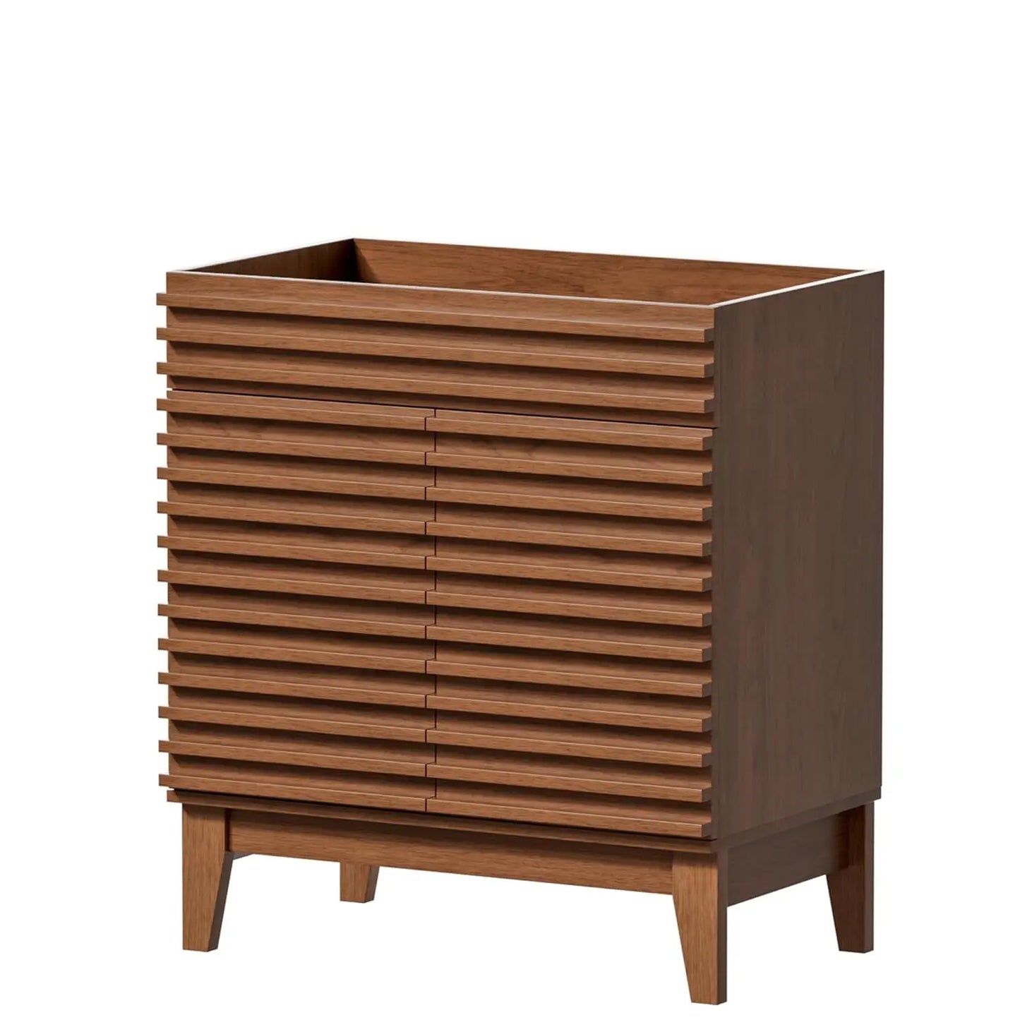 30" Mid-Century Bathroom Vanity Cabinet Ceramic Sink Soft Close Doors Freestanding Particleboard Wood Grain Walnut Customized