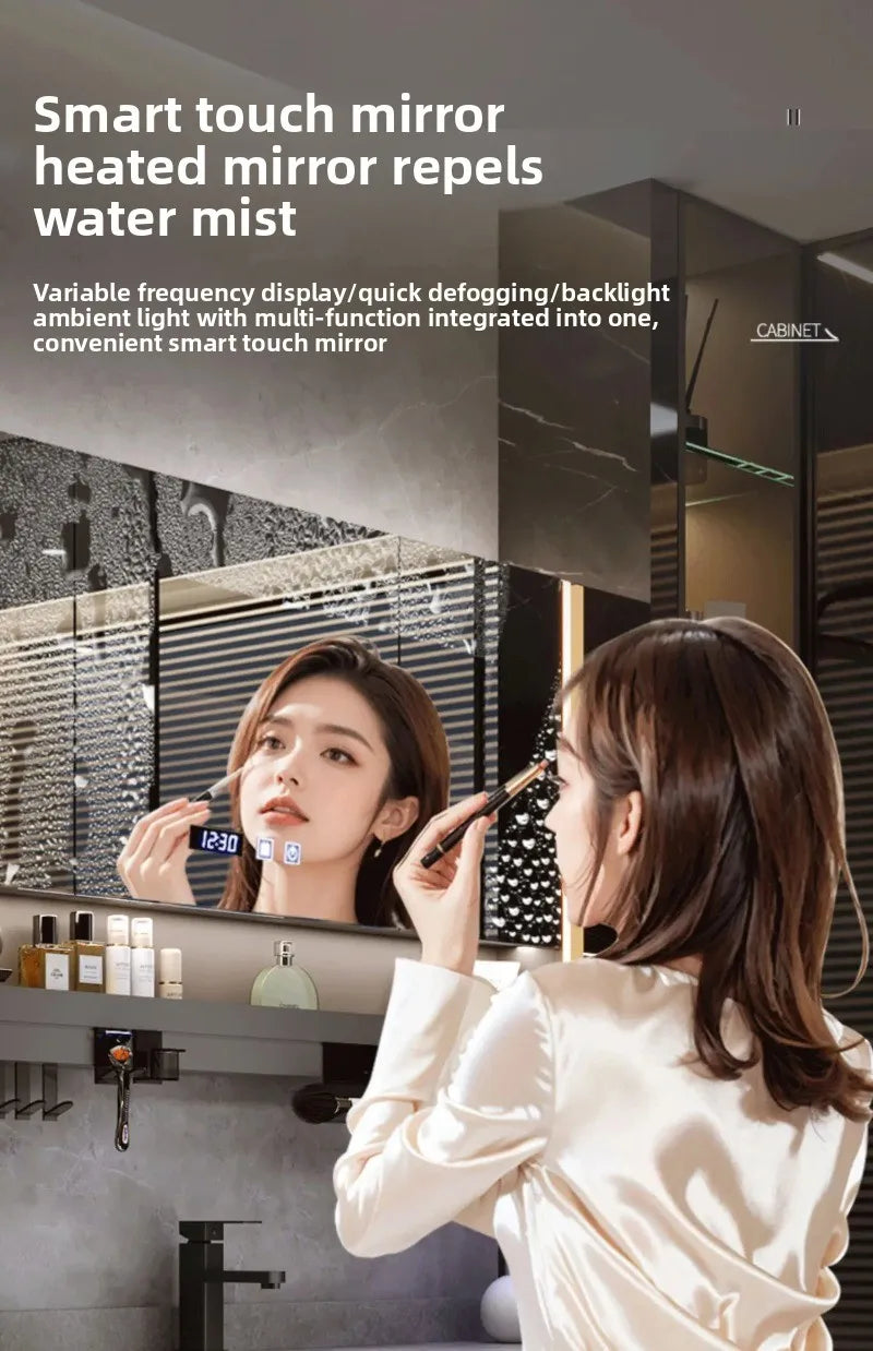 Bathroom Cabinet with Rock Plate Integrated Basin Bathroom Vanity Cabinet with Sink Smart Mirror Combination Bathroom Furniture