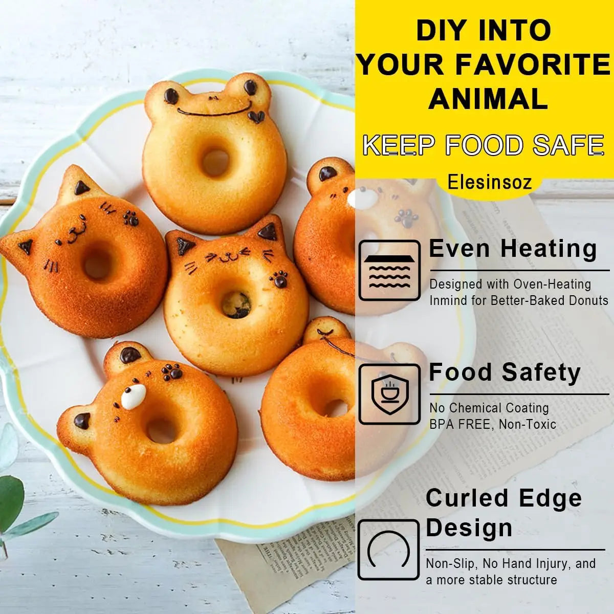 Donut Baking Pan Cat & Bear-Shaped Non-Stick Carbon Steel Doughnut Mold Muffin Cake Pan for Dessert Pastry DIY Kitchen Accessory