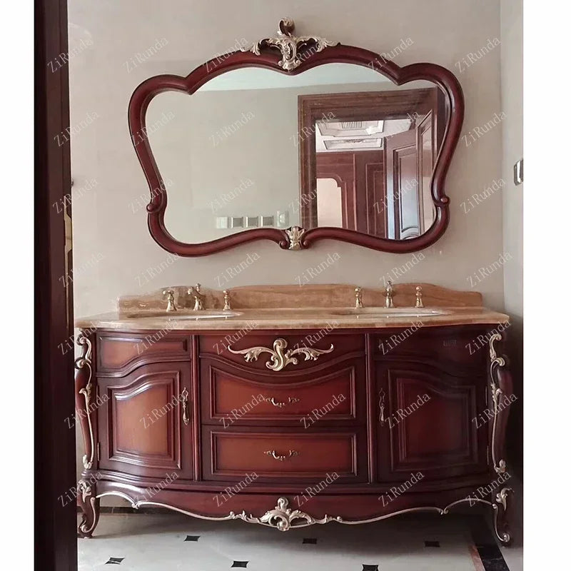 ~New Curved European Bathroom Cabinet Antique Washbasin Oak Combination Bathroom Double Basin Wash Basin Washstand