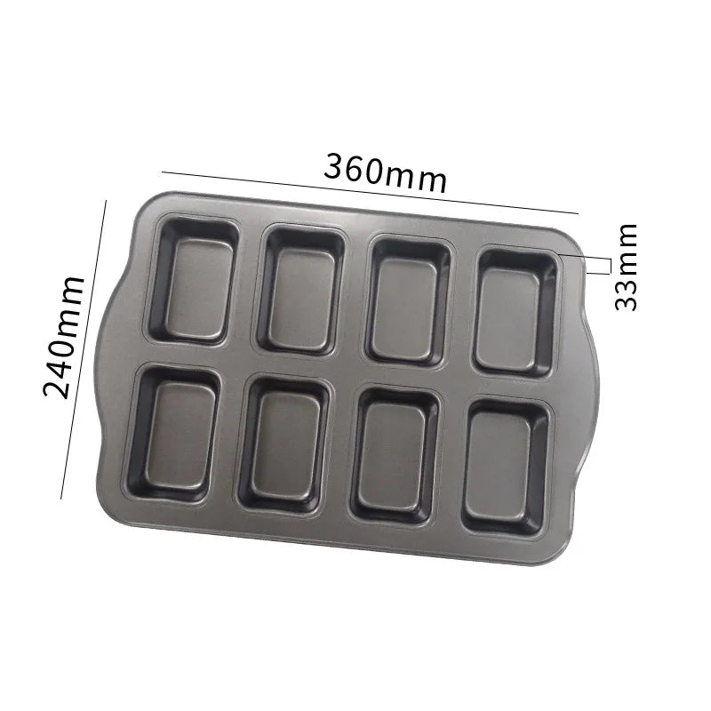 Non-Stick Baking Pan with 8 Molds, Home Use Mini Loaf Pans, Oven Compatible Toast, Muffin, and Cupcake Mold Baking Tools.
