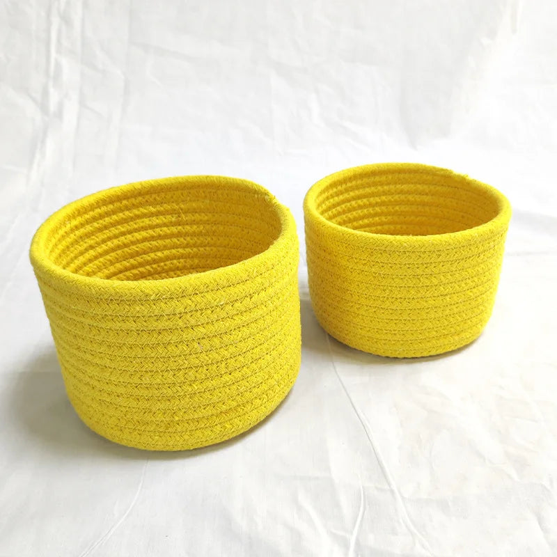 Handmade Woven Cotton Rope Woven Storage Basket Desktop Organizer Sundries Toys Comestics Keys Snacks Box Sundries Organizer