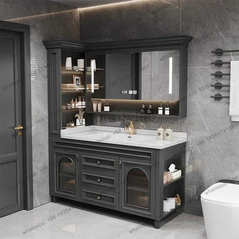 American Oak Bathroom Cabinet Combination French Bathroom Rock Slab Seamless Basin Washbasin Floor Type