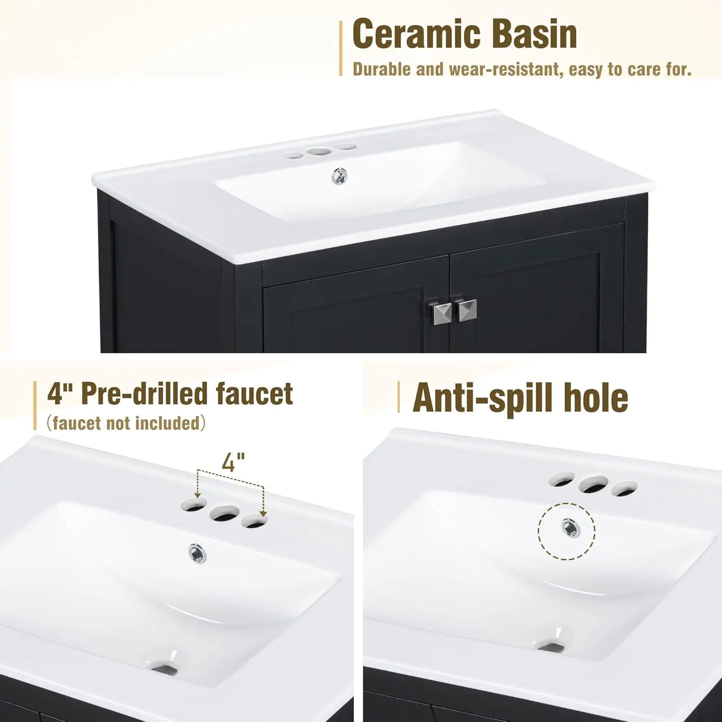 60" Double Sink Bathroom Vanity Solid Wood Cabinet Storage Drawers Racks Black, Customized