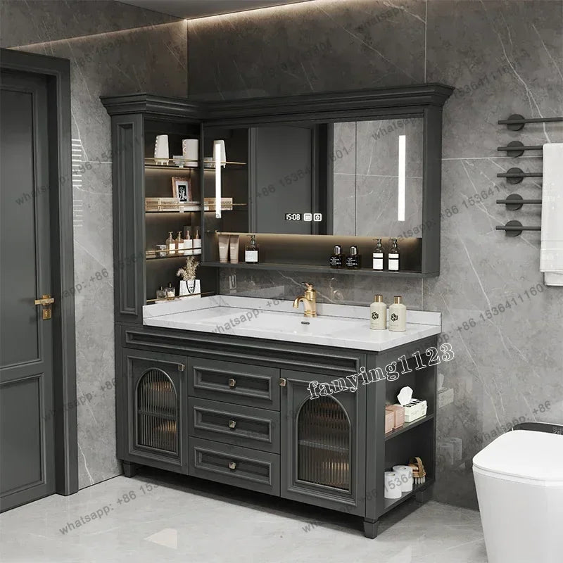 American Oak Bathroom Cabinet Combination French Bathroom Rock Slab Seamless Basin Washbasin Floor Type