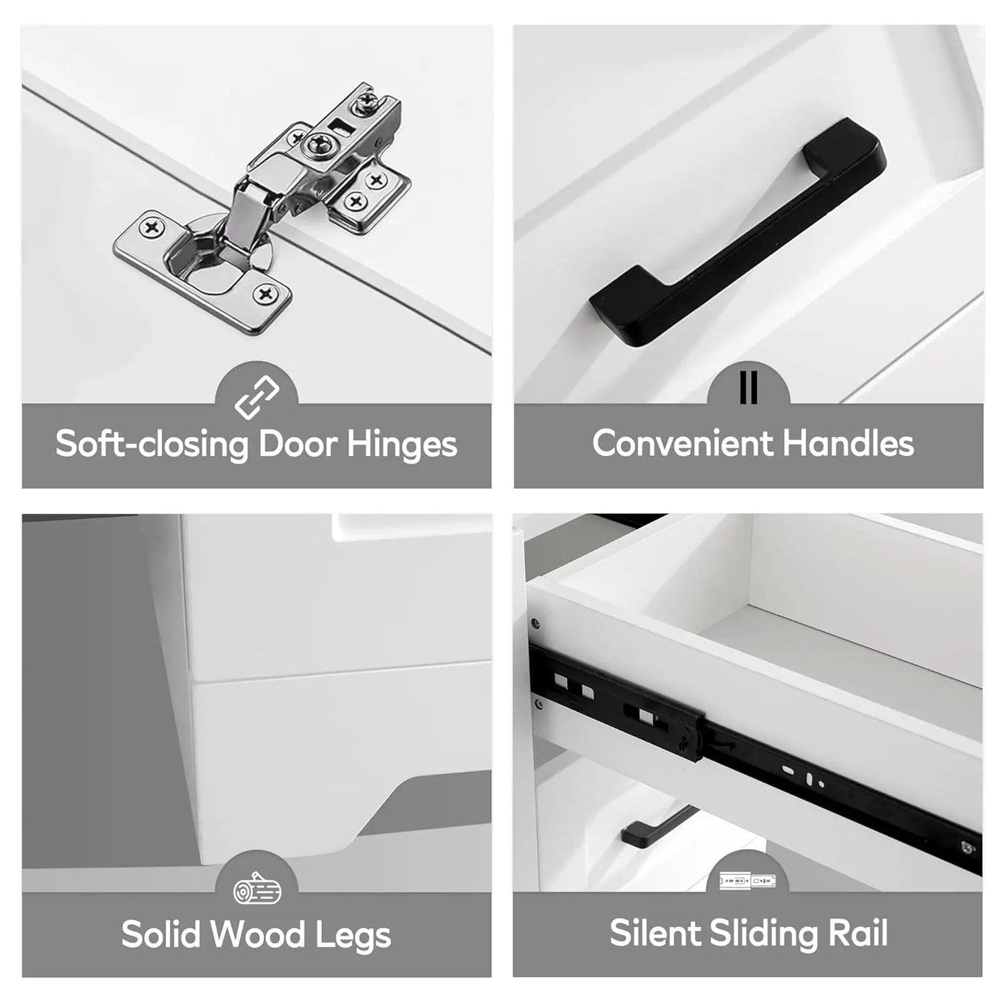 White Bathroom Vanity Cabinet with Resin Sink Combo Soft Close Doors 6 Drawers Modern Storage, Customized
