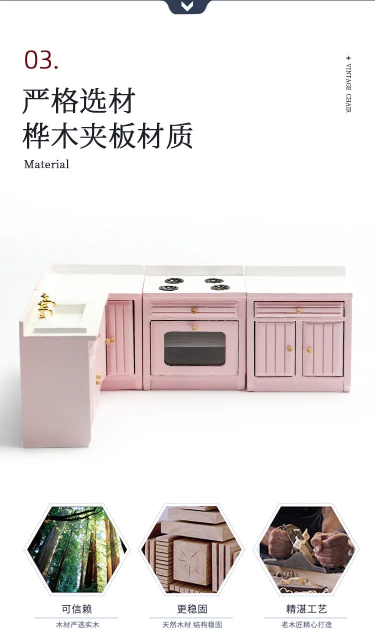 Dollhouse Mini Cooking Table Sink Counter Set Cabinets Combination 1:12 Miniature Kitchen Miniature Models Home Decor Figurines