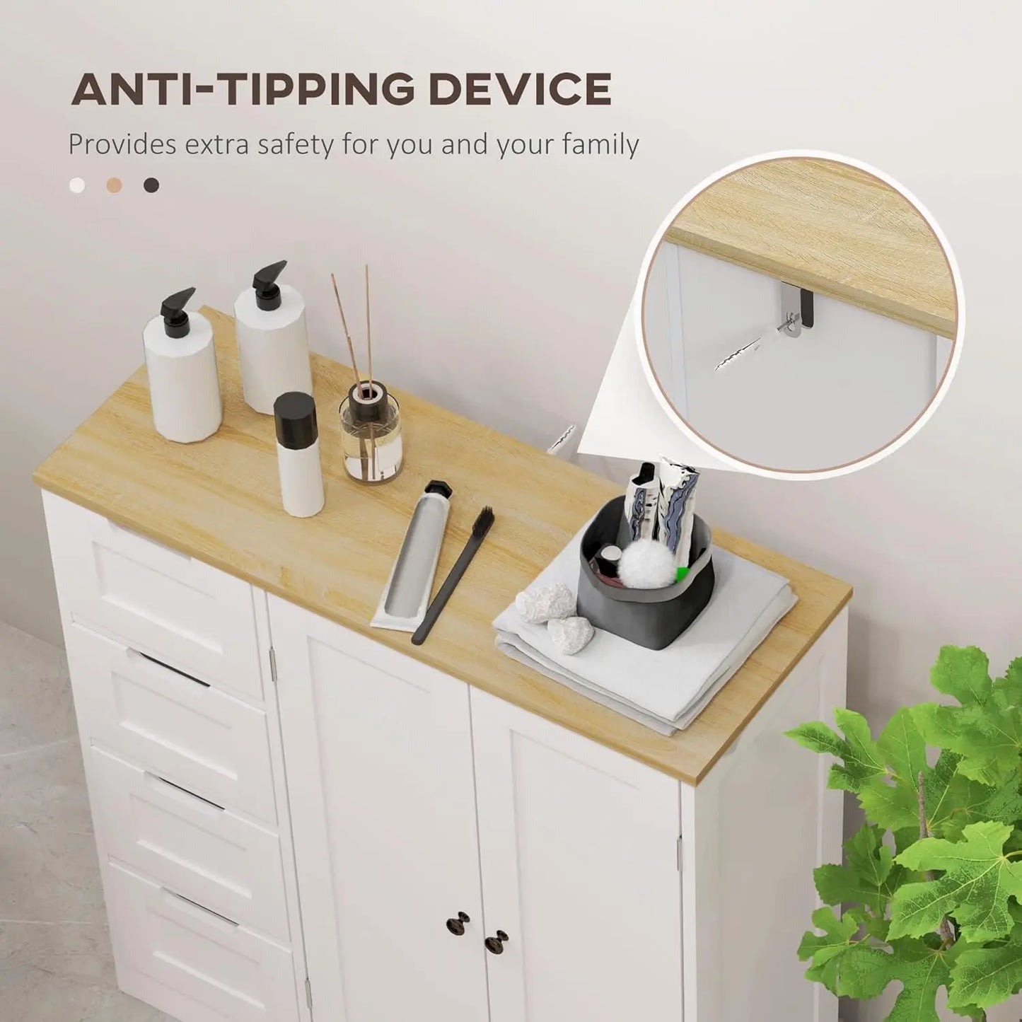 Bathroom Cabinet, Bathroom Floor Cabinet with Adjustable Shelf, Freestanding Storage Cabinet with 4 Drawers and 2, Customized